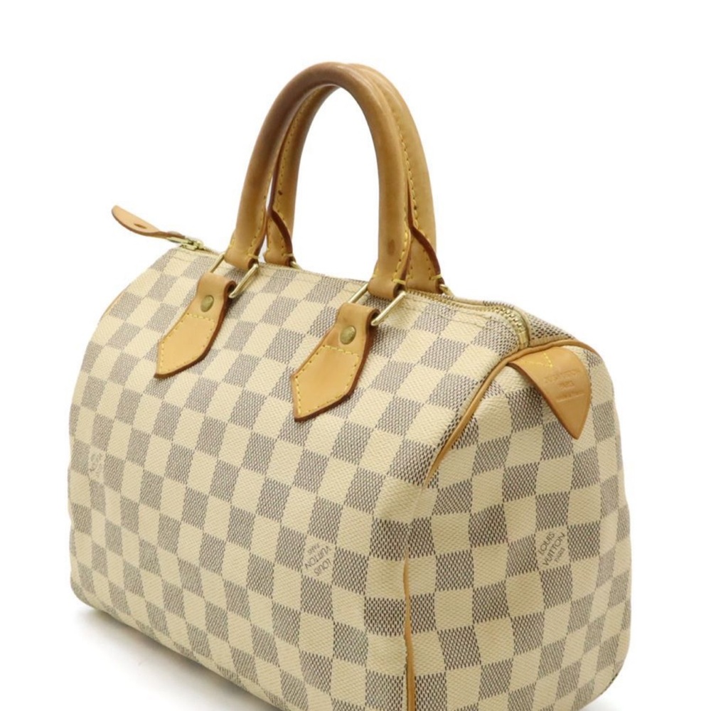 - Louis Vuitton speedy 25 Tan and Cream Checkered Satchel with Gold Accents - Picture 4 of 11